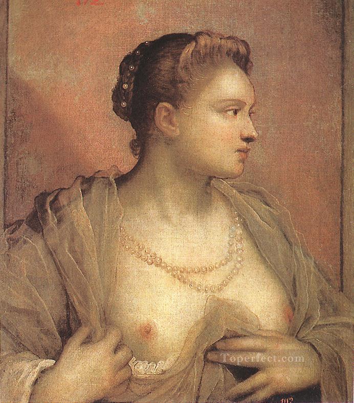 Retrato de una mujer dejando al descubierto sus pechos Tintoretto del Renacimiento italiano Pintura al óleo